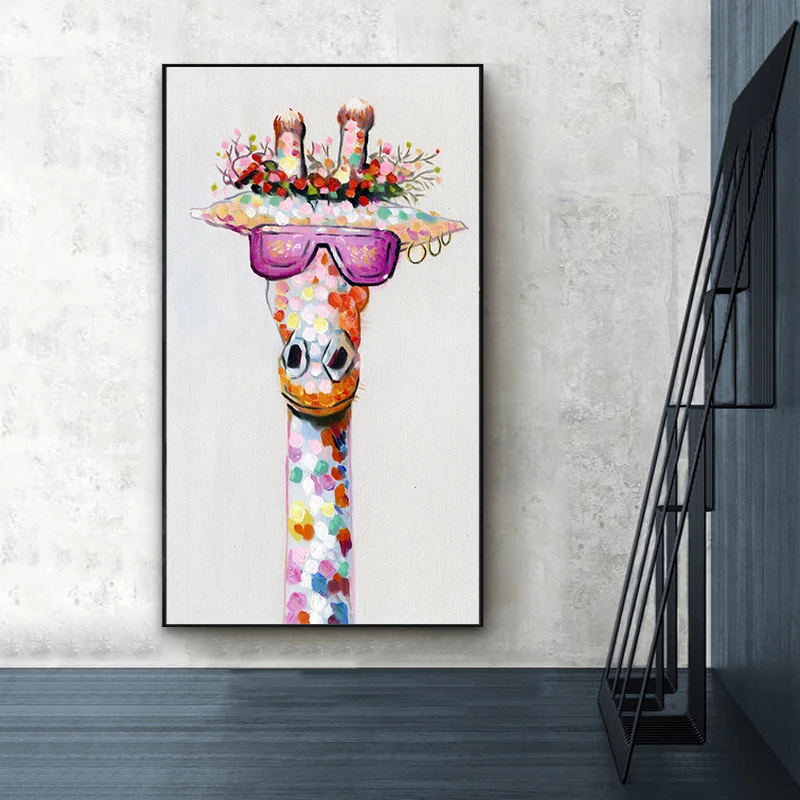 Giraffe Painting Family Original deals Canvas Art Acryli